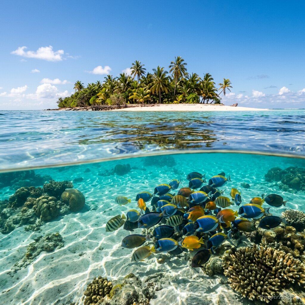 Split level shot of tropical isl… — AI-generated images image