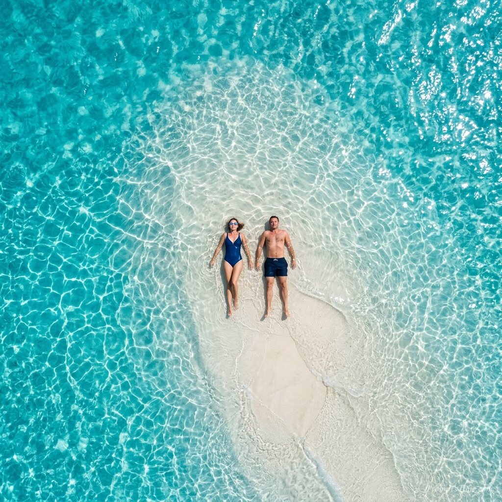 Swimmers resting on sandbar — AI-generated images image