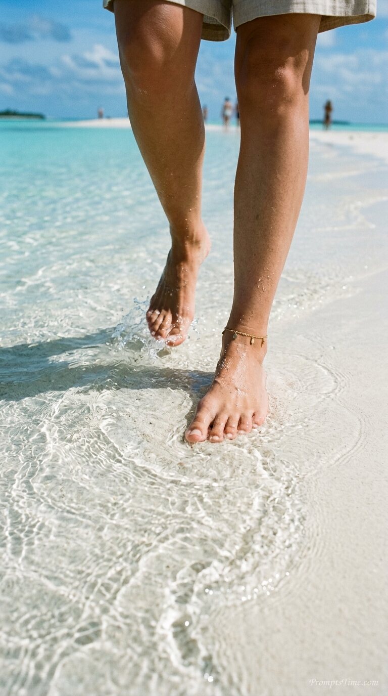 Feet walking through shallow water — AI-generated images image
