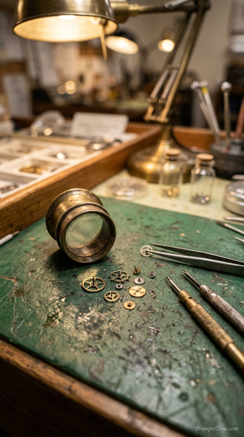 Watchmaker repairing watch on bench — AI-generated images image
