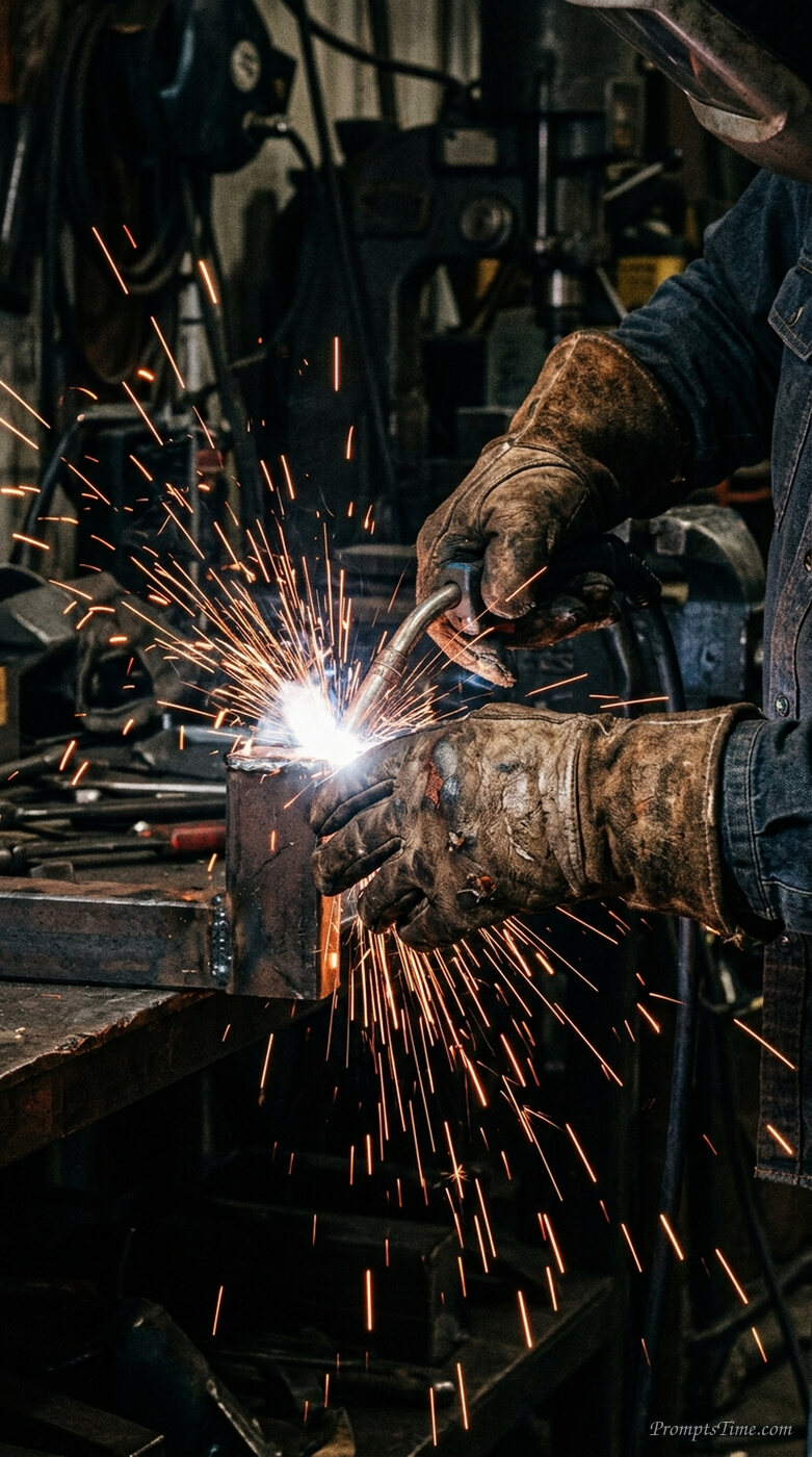 Welder working with sparks — AI-generated images image