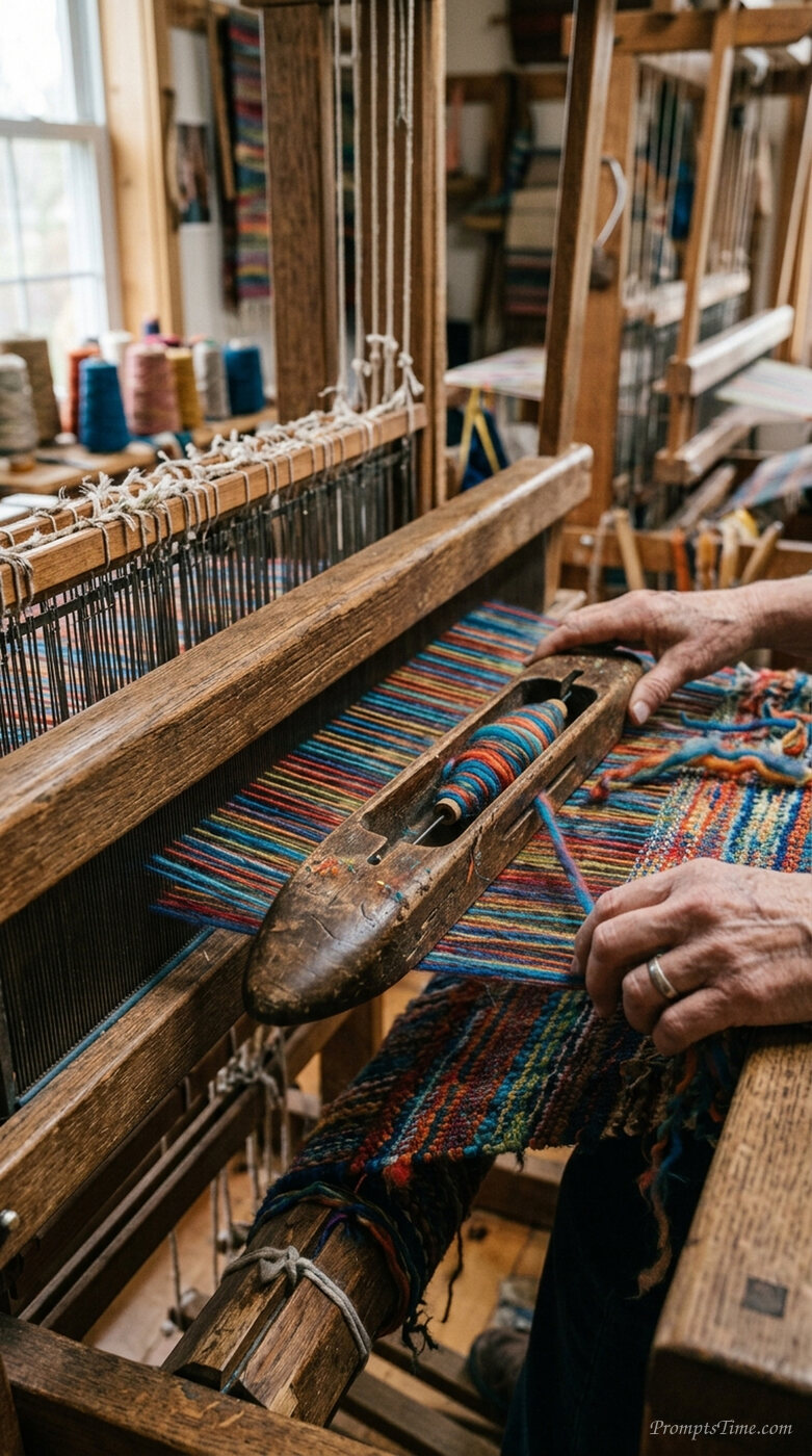 Weaver shuttle moving on loom — AI-generated images image