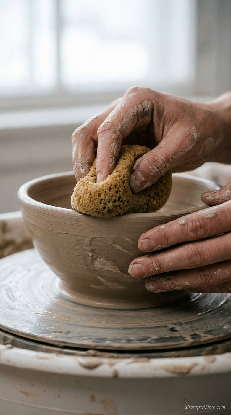 Hands smoothing clay bowl — AI-generated images image