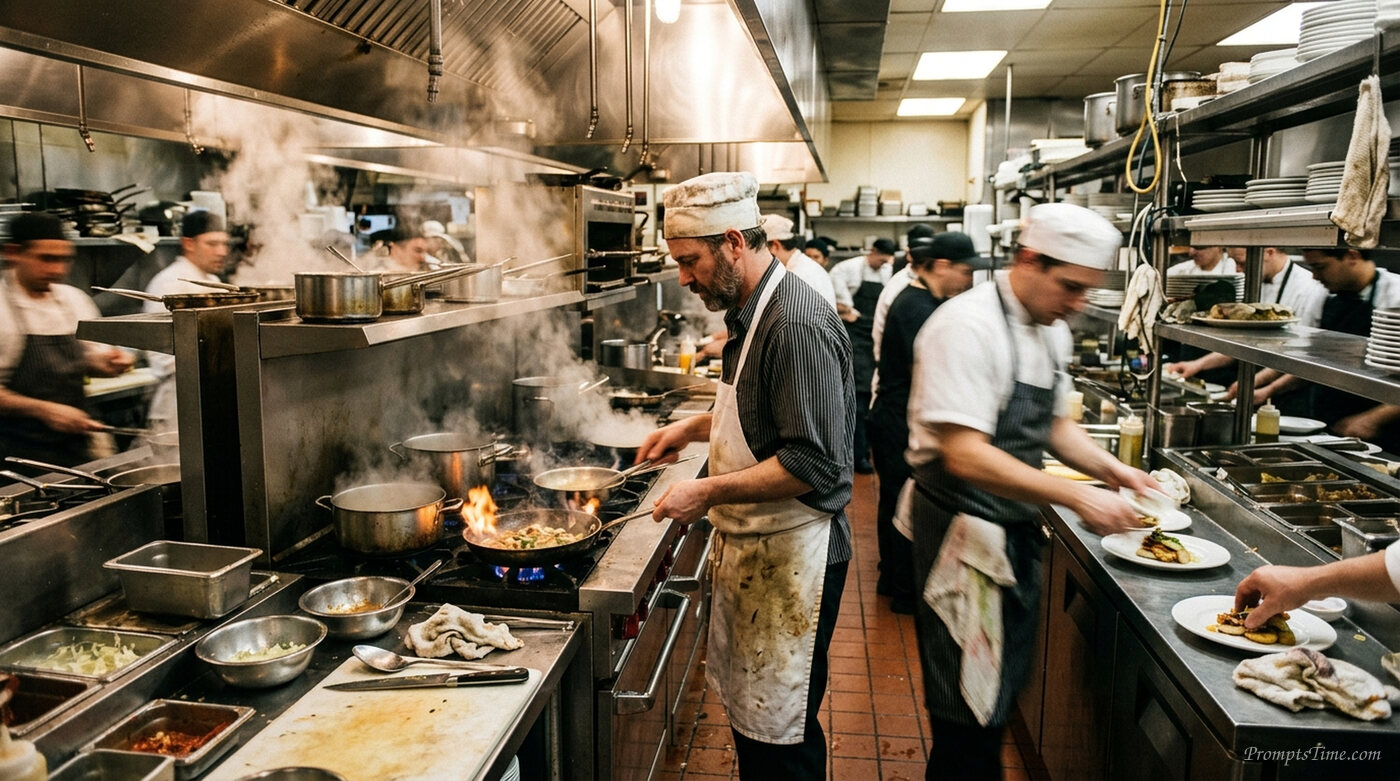Chefs working in commercial kitchen — AI-generated images image