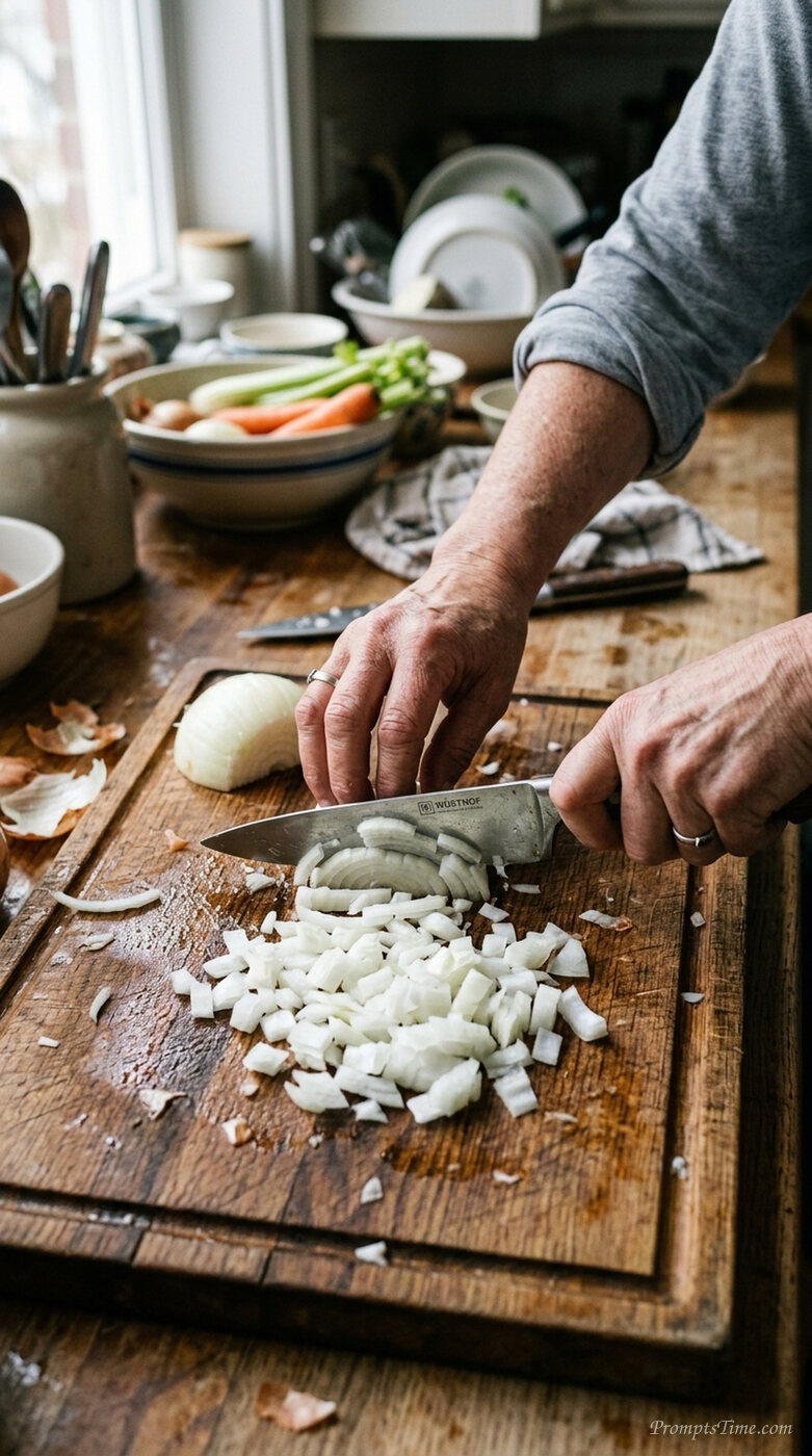 Hands dicing onions on board — AI-generated images image