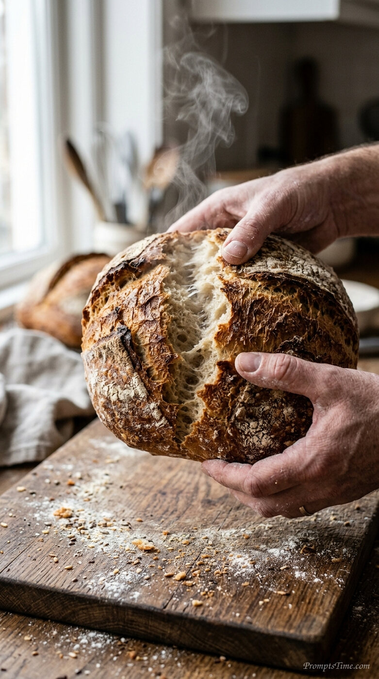 Fresh bread being torn open — AI-generated images image