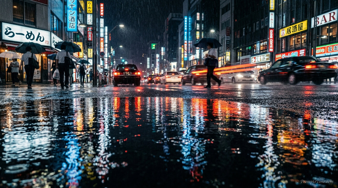 Rainy city street reflection — AI-generated images image