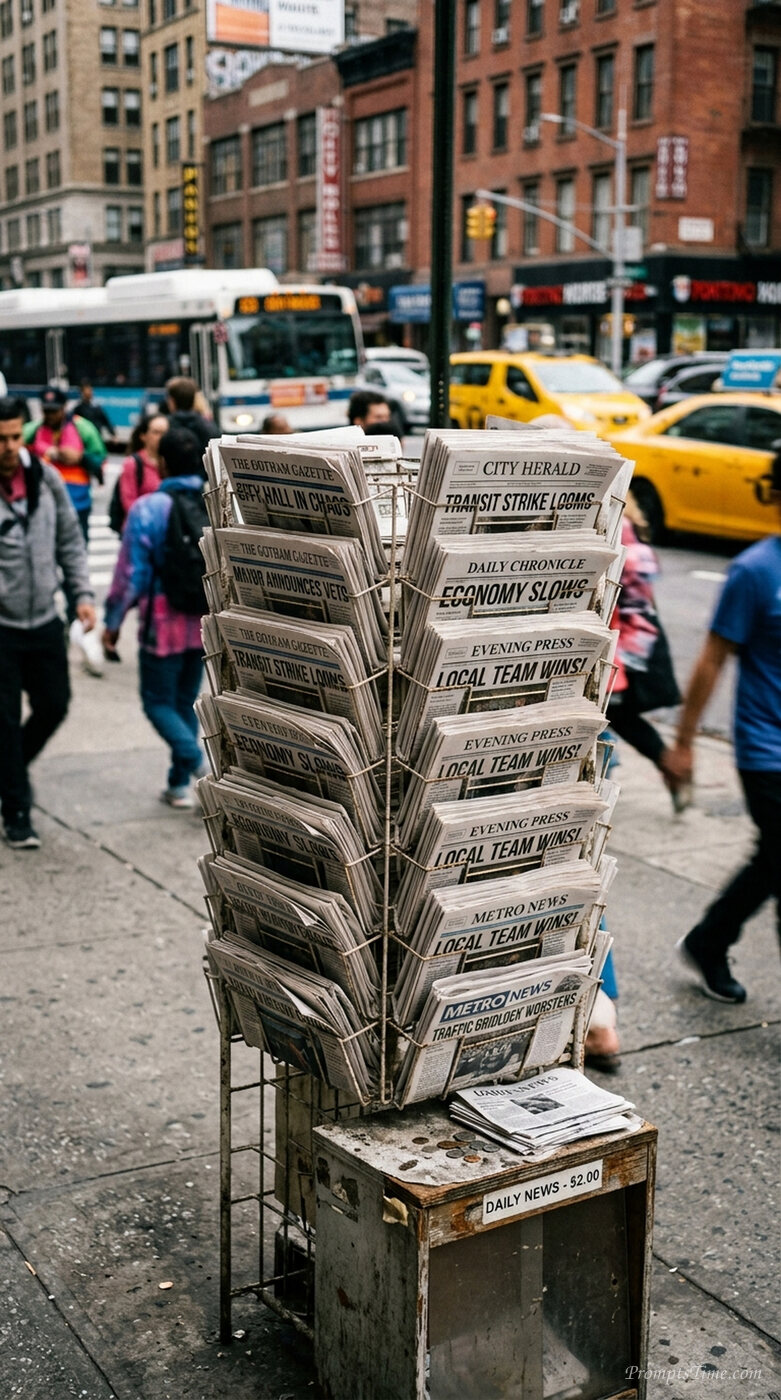 Sidewalk newsstand with newspapers — AI-generated images image