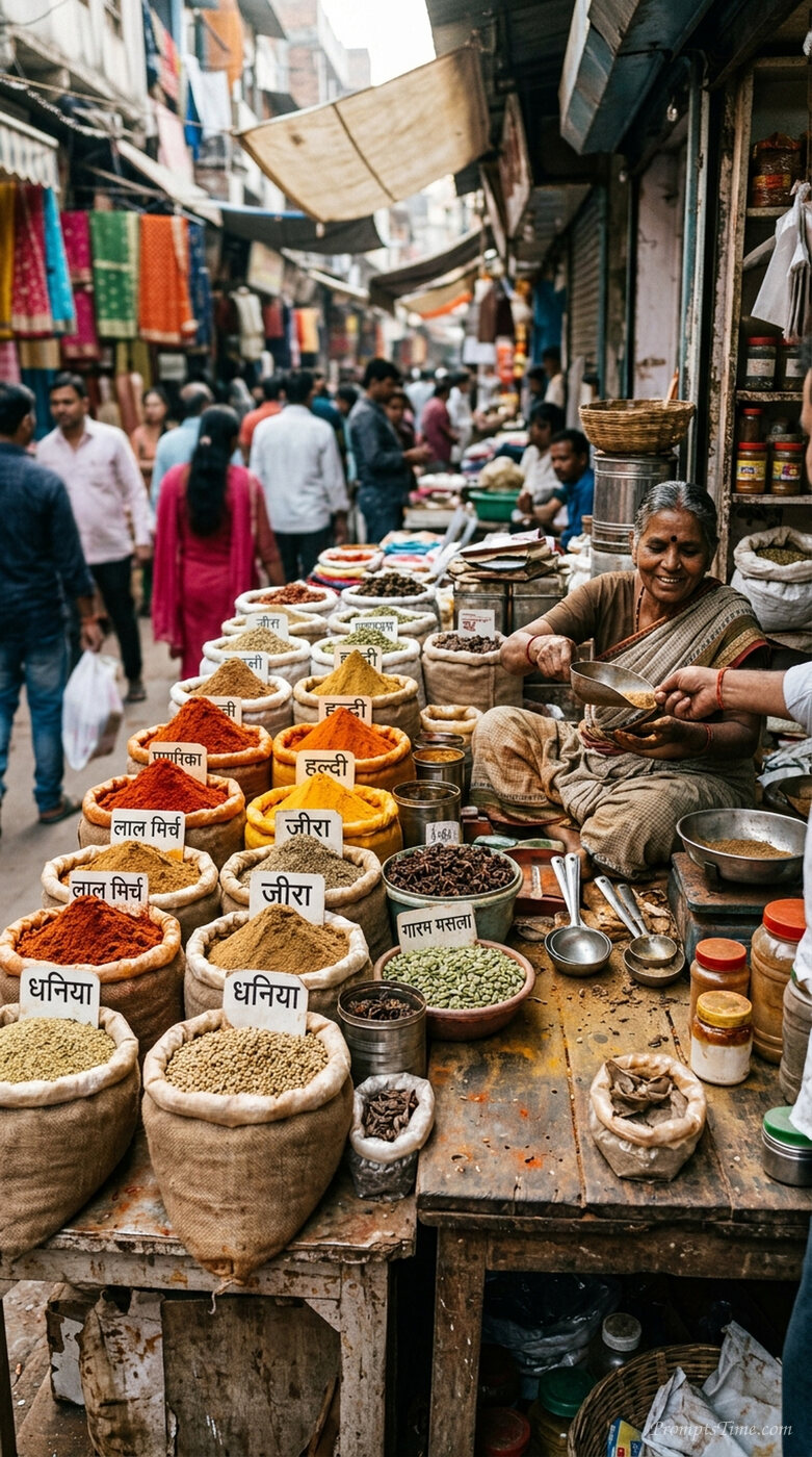 City market stall with spices — AI-generated images image