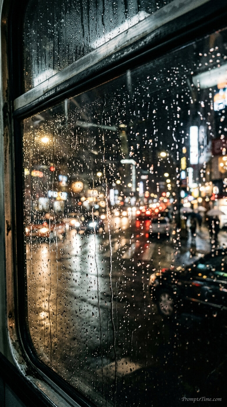 Raindrops on bus window — AI-generated images image