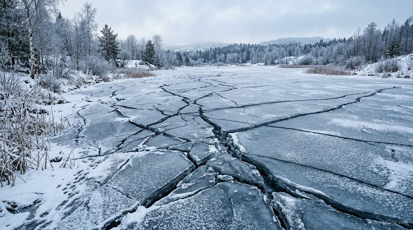 Cracked ice on frozen pond — AI-generated images image