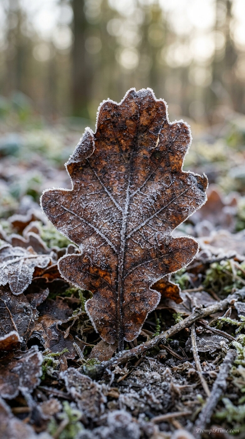 Frost covered autumn leaf on ground — AI-generated images image