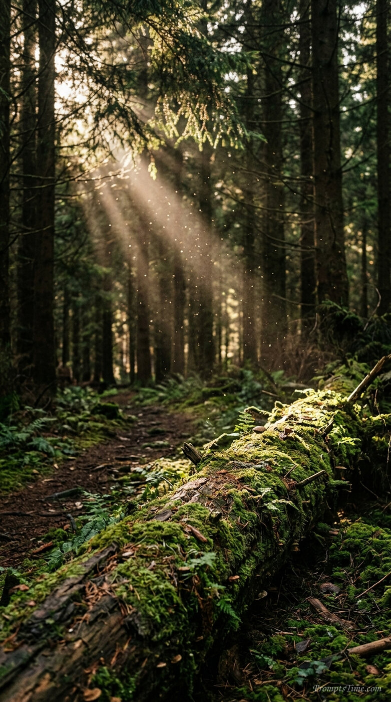 Sunlight filtering through pine … — AI-generated images image