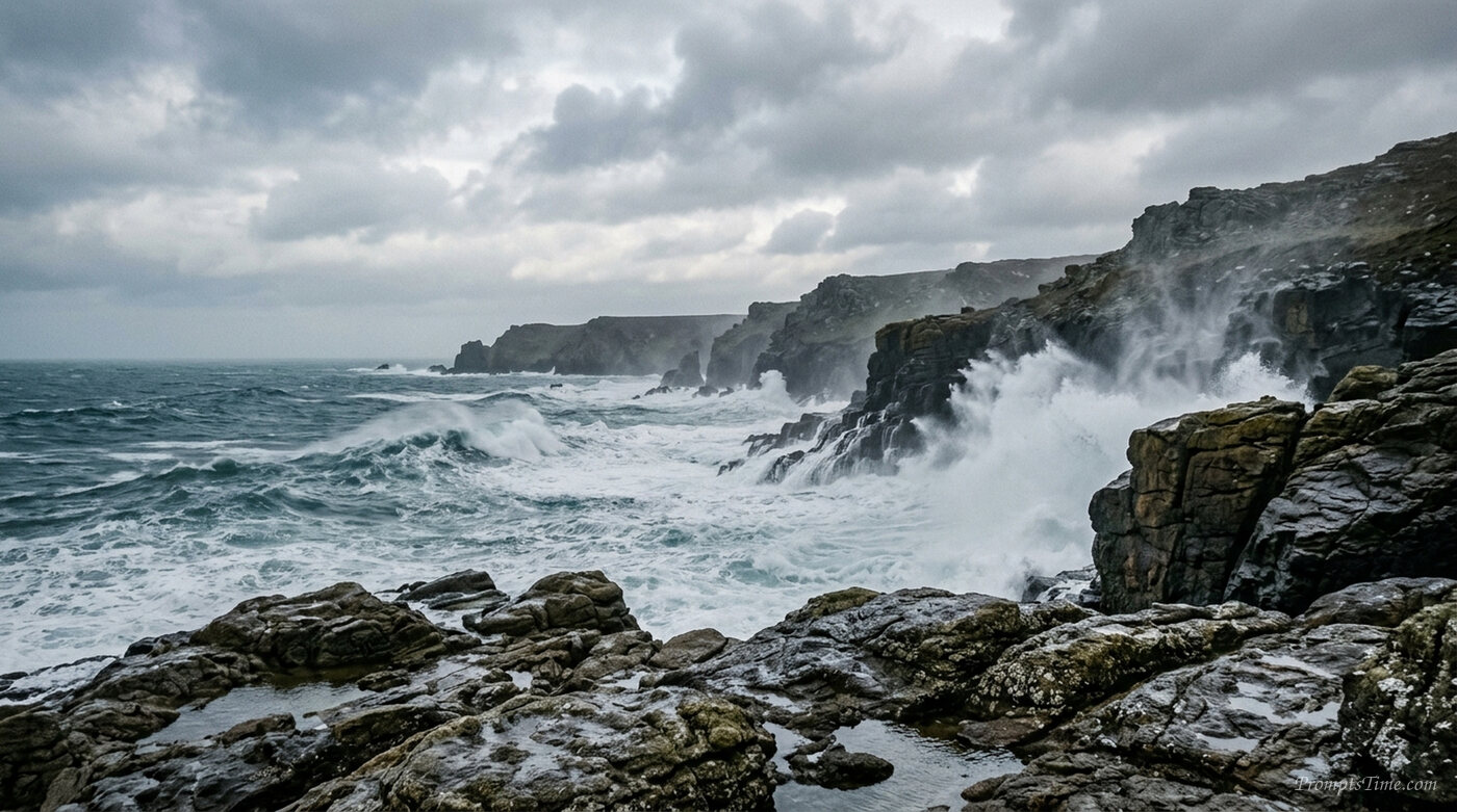 Waves crashing against rocky coa… — AI-generated images image