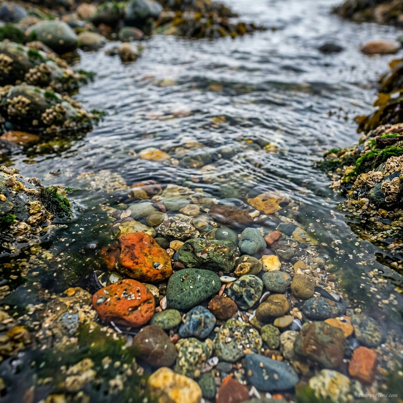 Tide pool ripples over stones — AI-generated images image