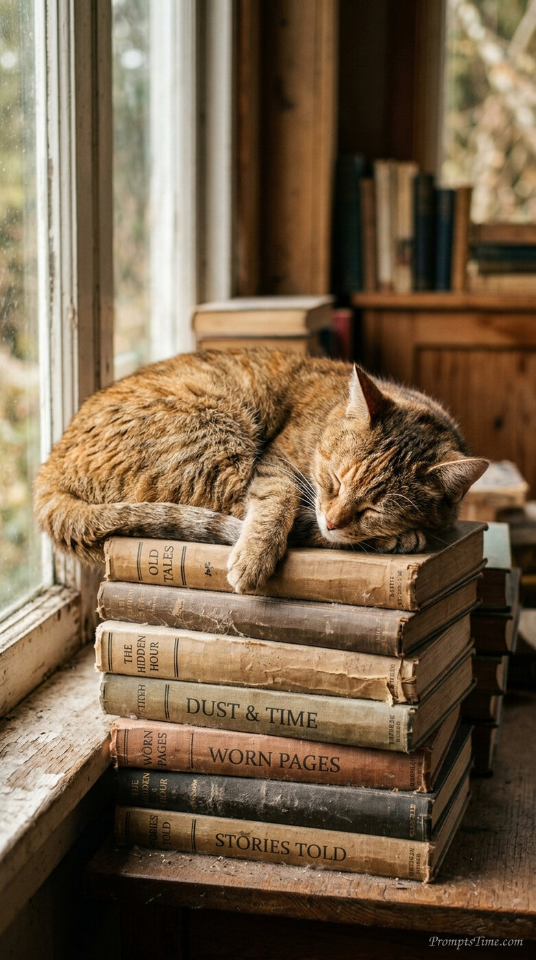 Cat asleep on books — AI-generated images image