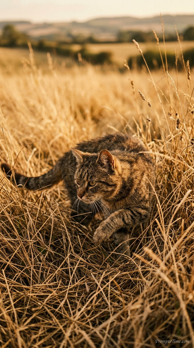 Farm cat stalking through grass — AI-generated images image