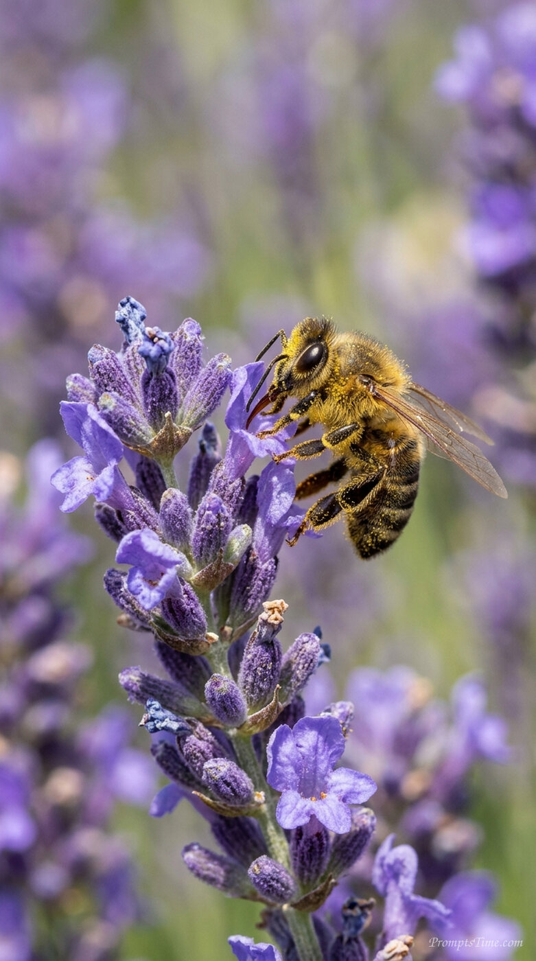 Honeybee on lavender flower — AI-generated images image