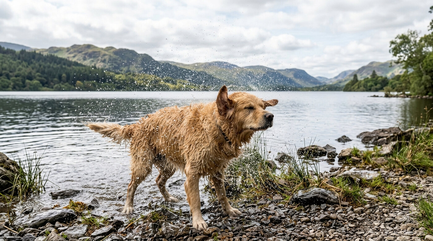 Dog shaking off water — AI-generated images image