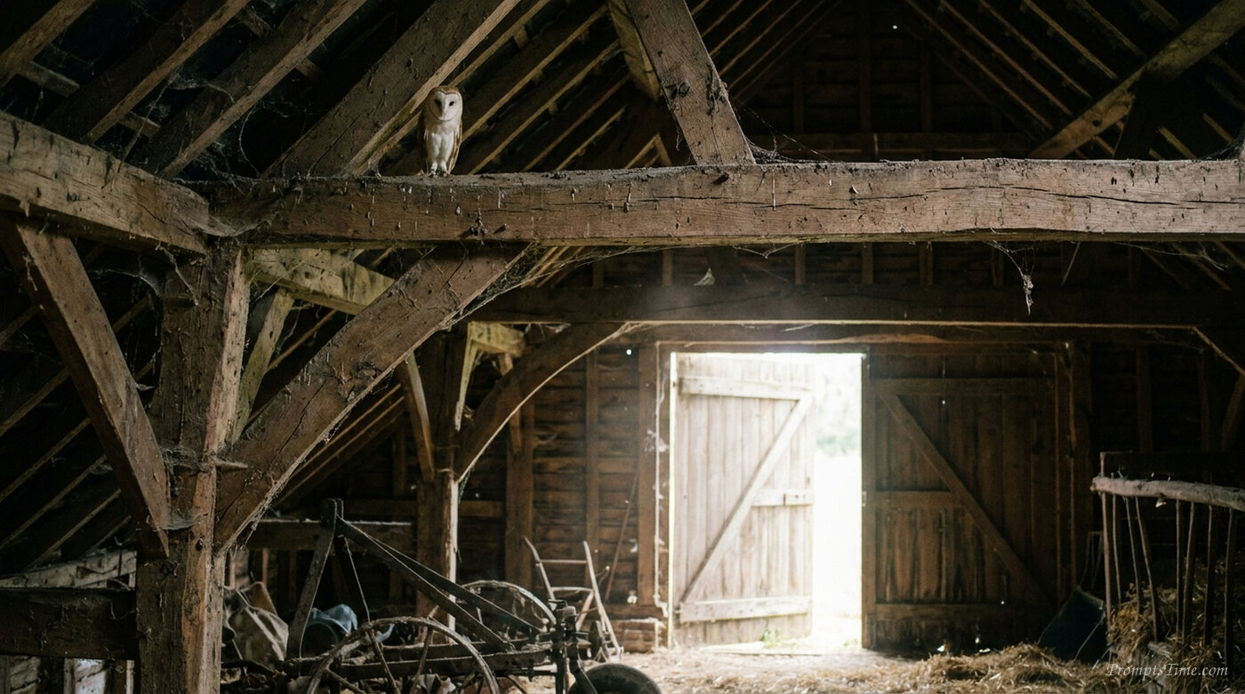Barn owl perched in rafters — AI-generated images image