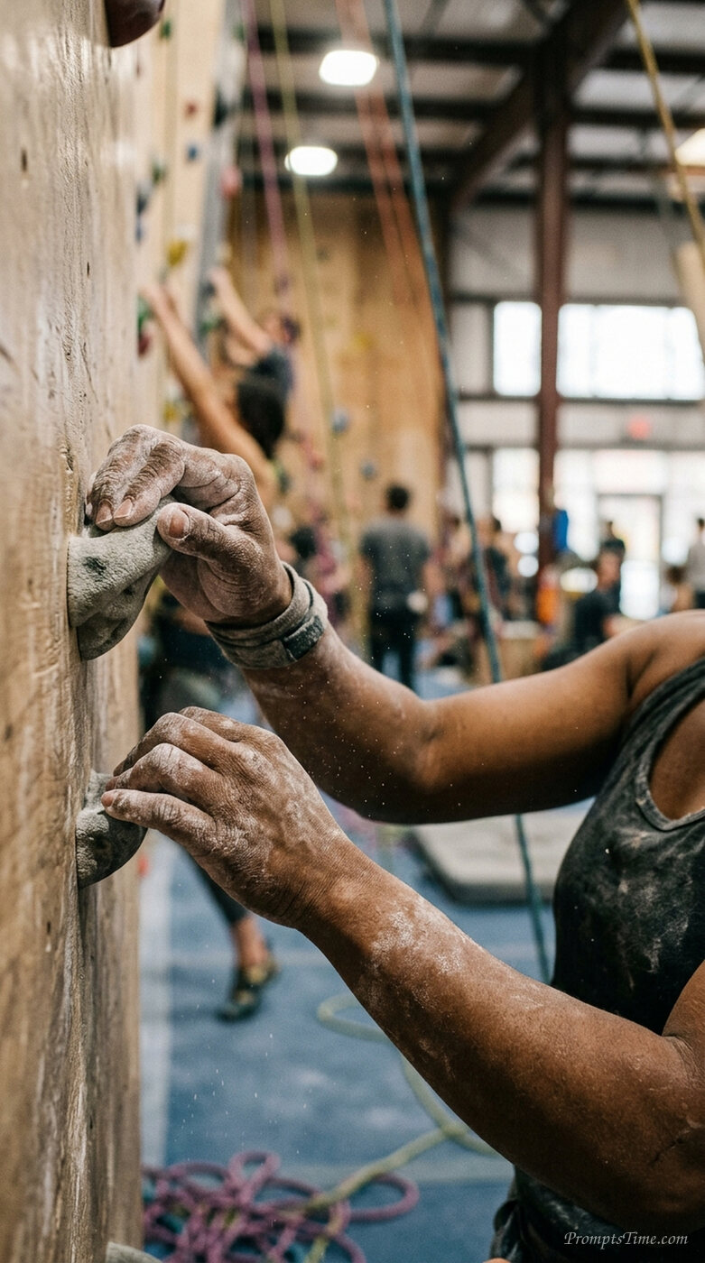 Hands coated in climbing chalk — AI-generated images image