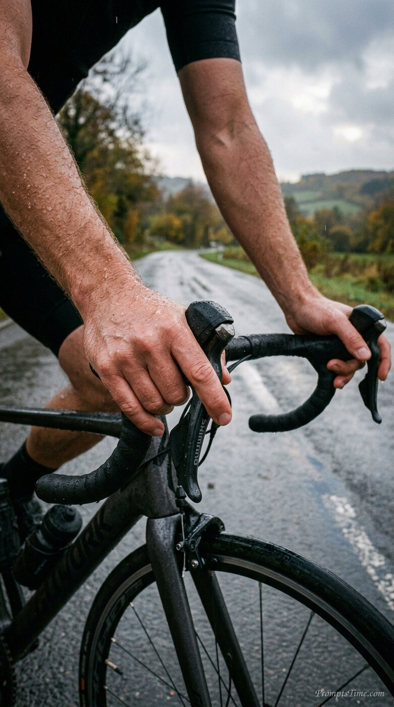 Cyclist gripping handlebars on w… — AI-generated images image