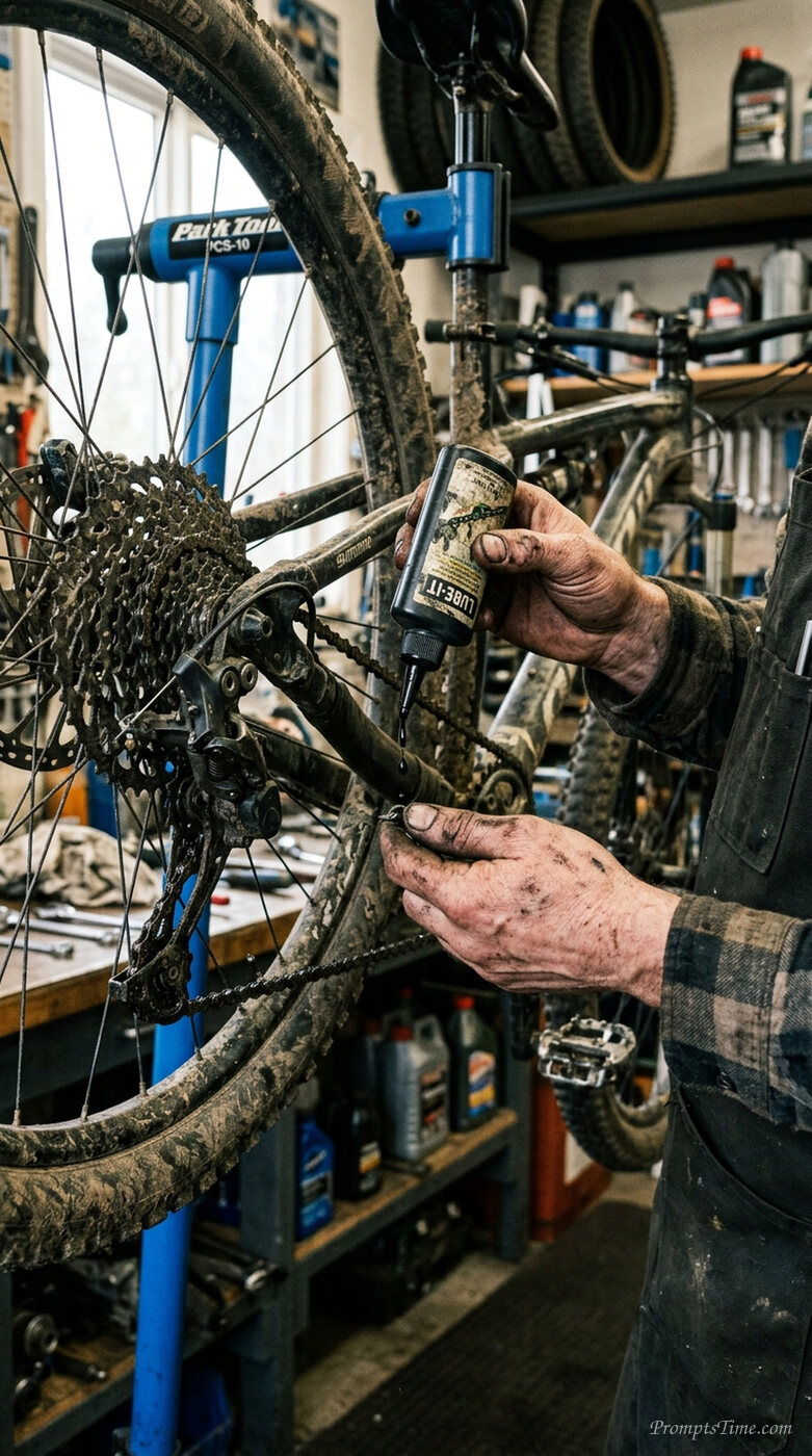 Mechanic oiling bicycle chain — AI-generated images image