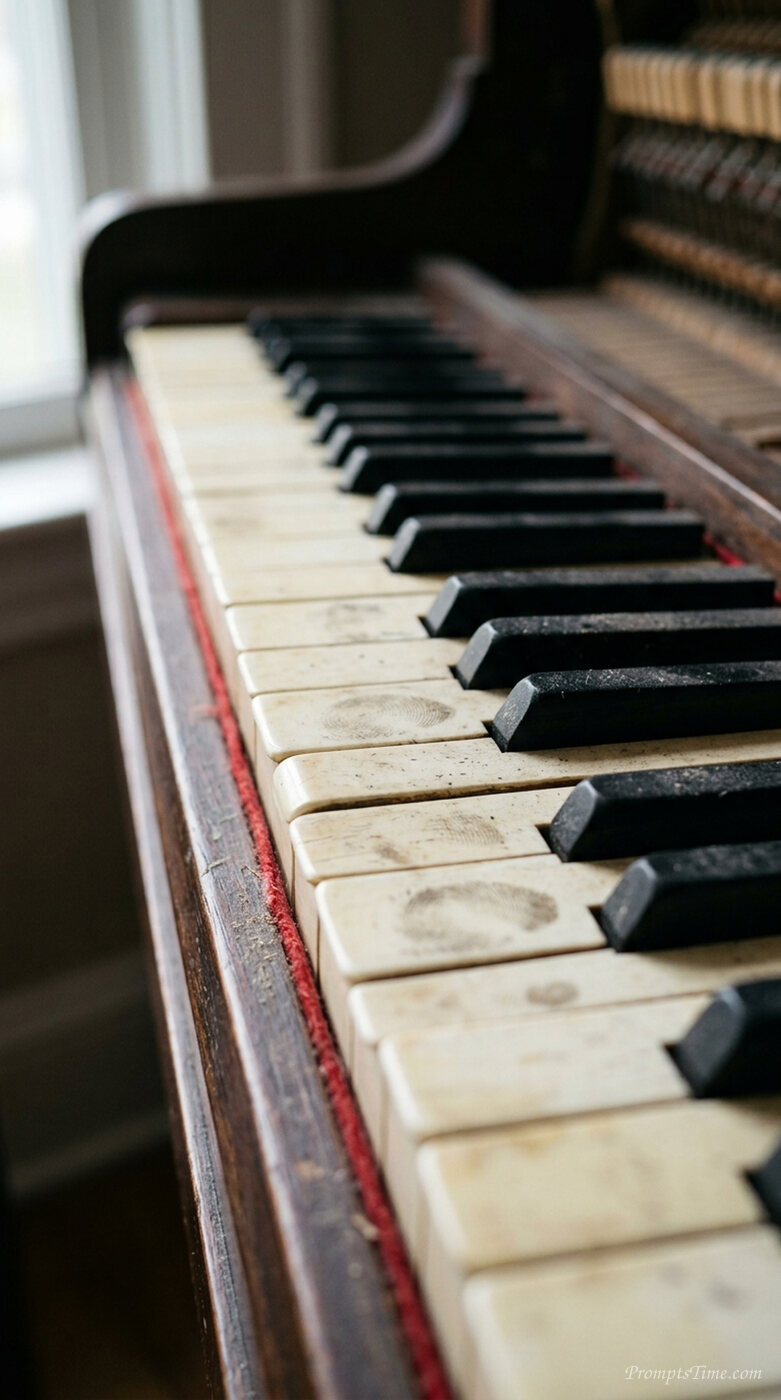 Worn piano keys close up — AI-generated images image