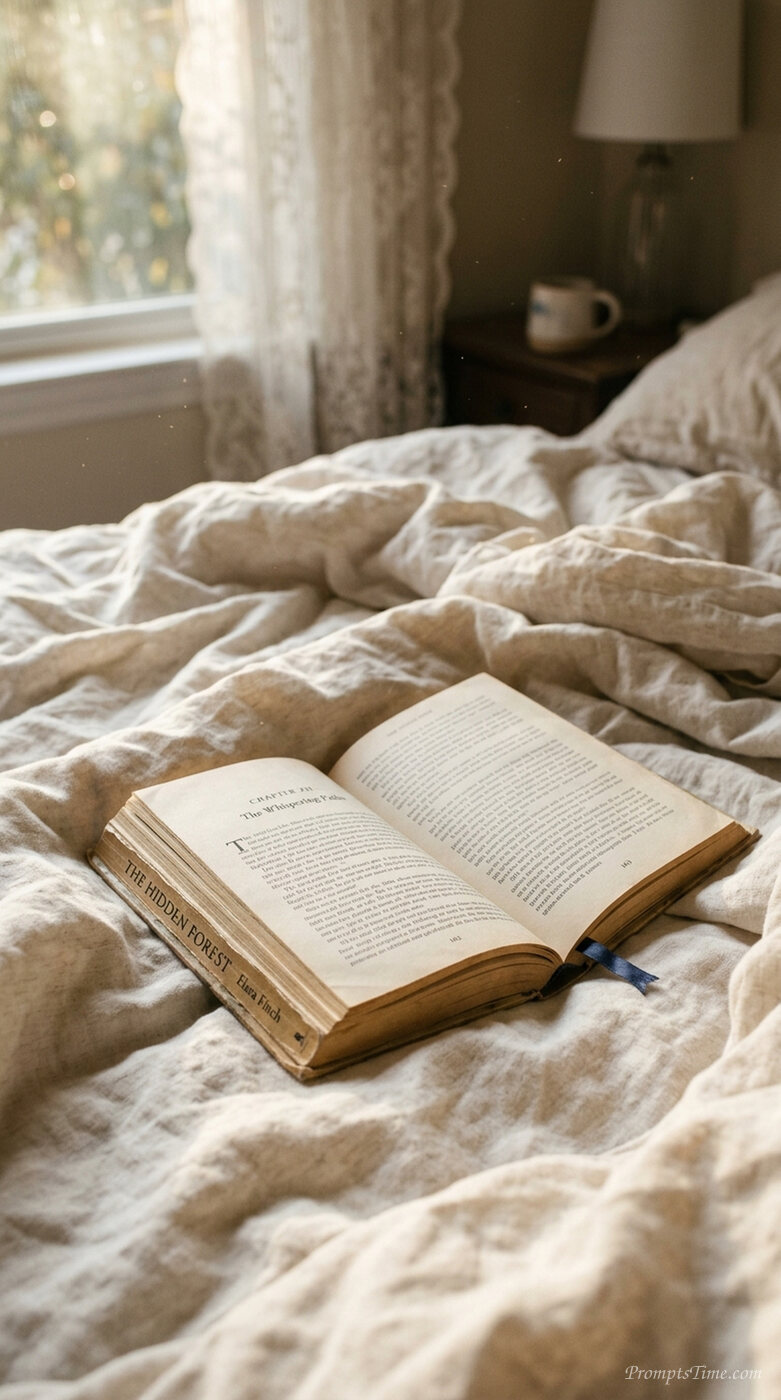 Open book on bed sheets — AI-generated images image