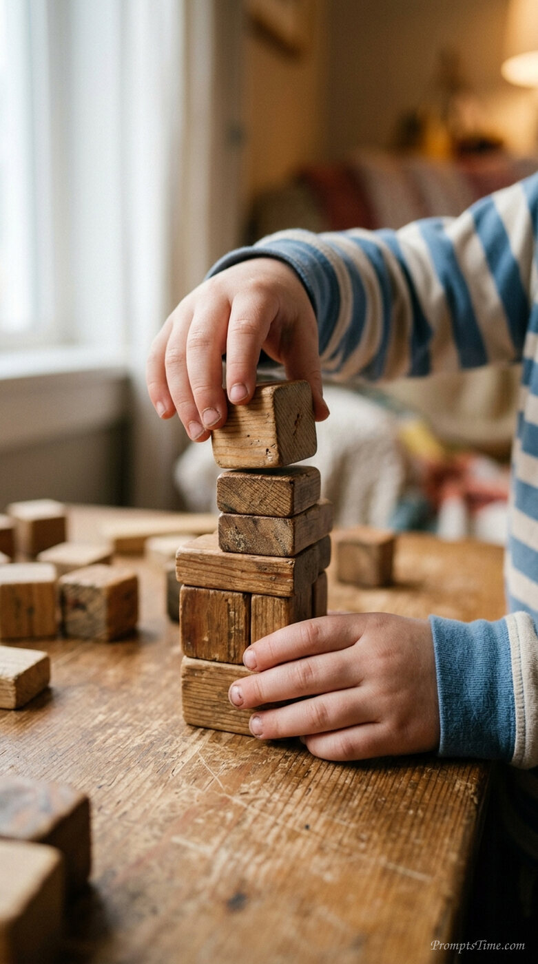 Child building with wooden blocks — AI-generated images image
