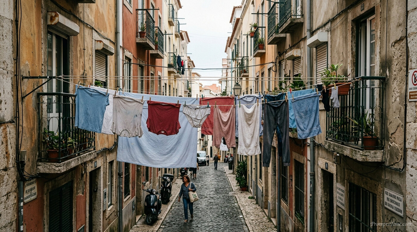 Laundry drying on clothesline — AI-generated images image