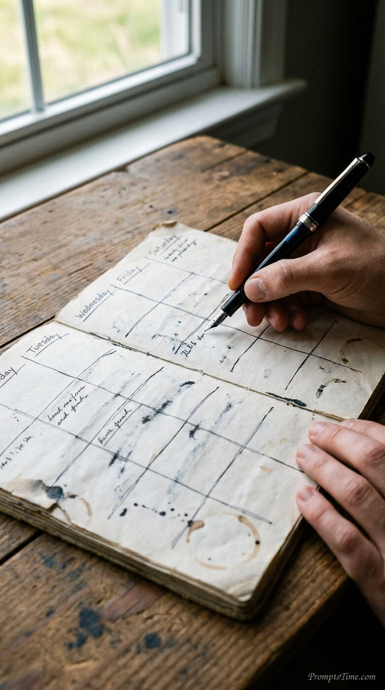 Hands writing in weekly planner — AI-generated images image