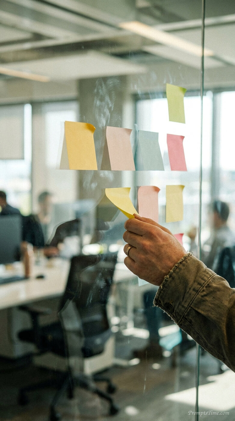 Hand moving sticky notes — AI-generated images image