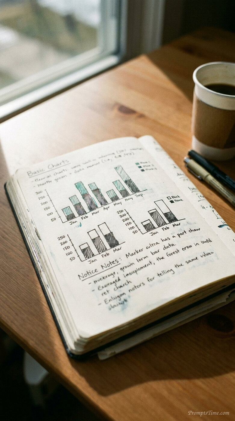 Notebook open with bar charts — AI-generated images image