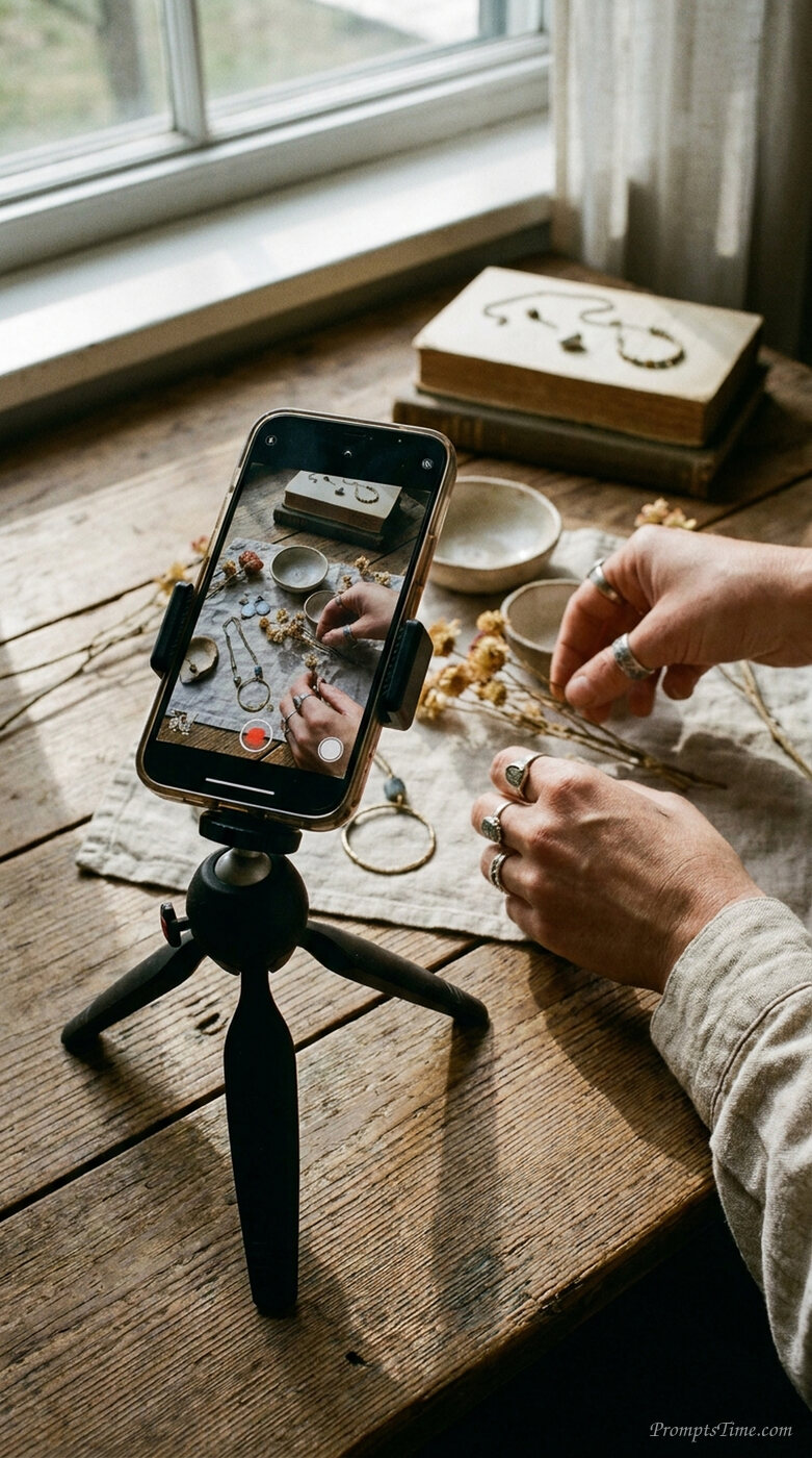 Hands arranging objects on table — AI-generated images image