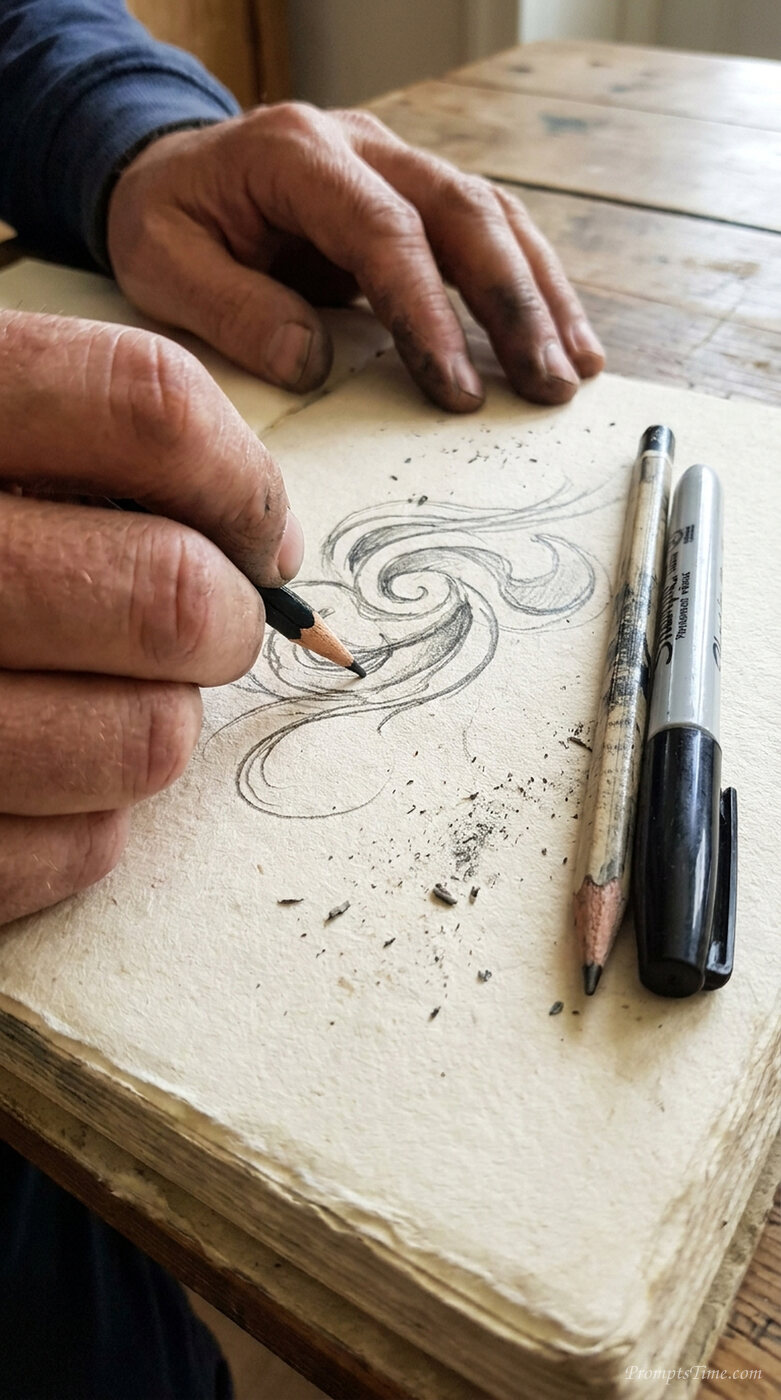 Hands sketching logo on paper — AI-generated images image