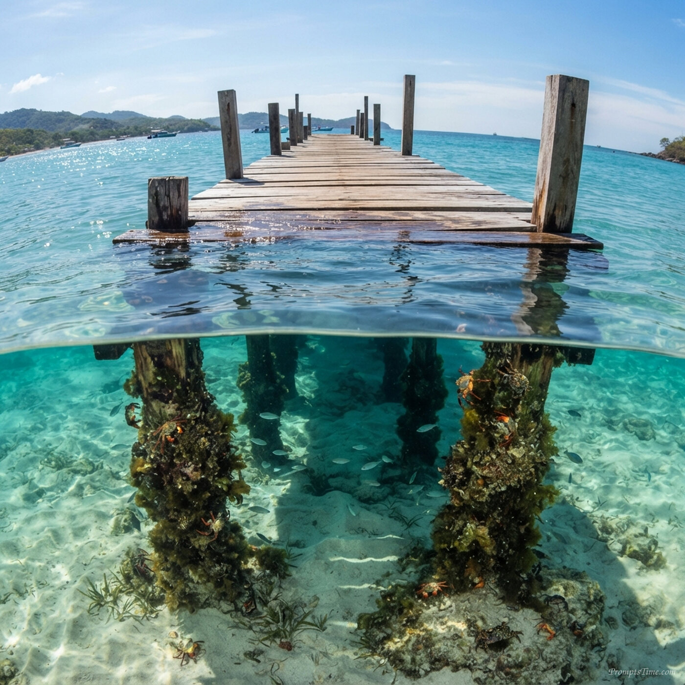 Split level photography of pier — AI-generated images image