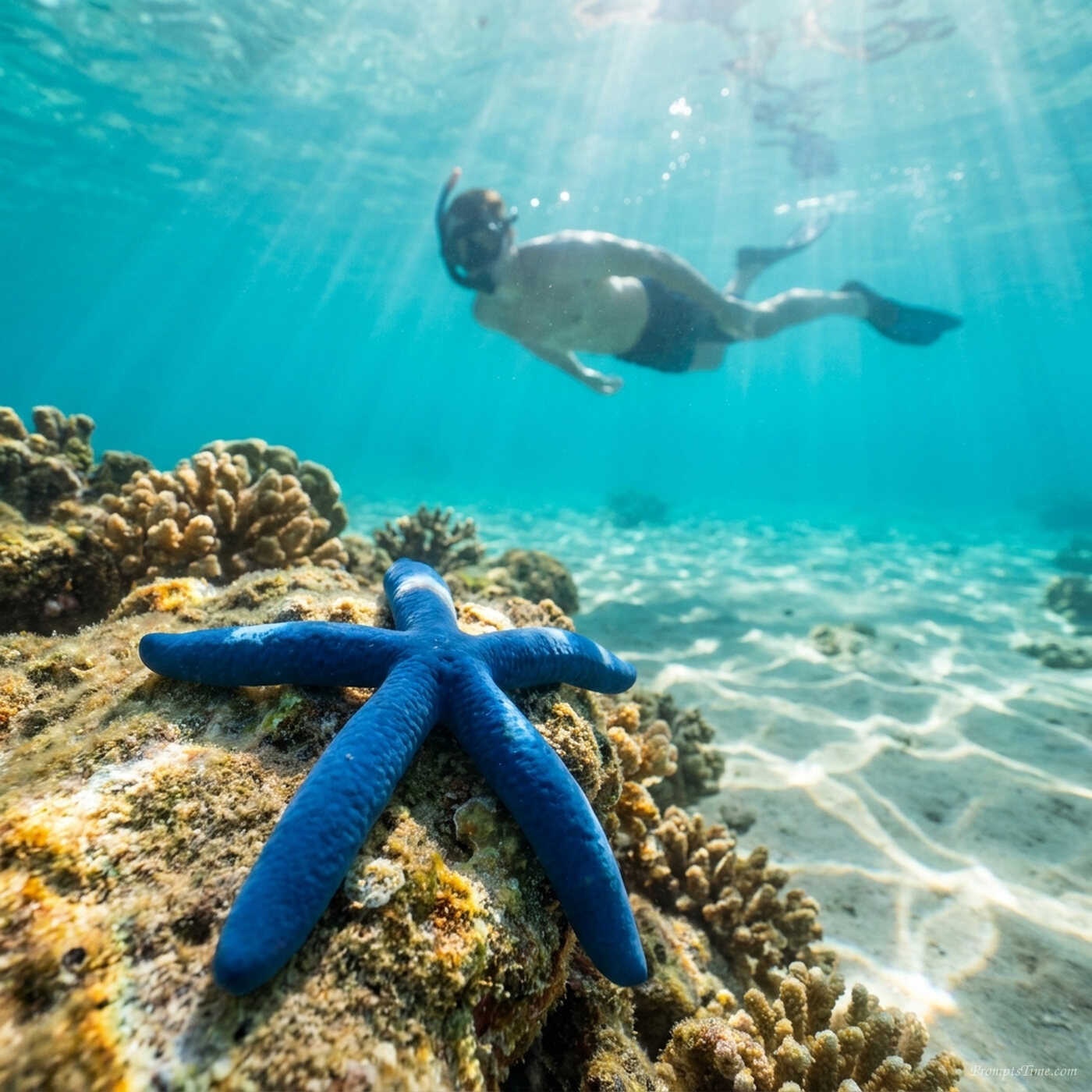 Blue starfish on reef — AI-generated images image