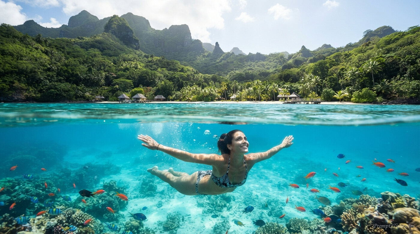 Swimmer underwater in tropical sea — AI-generated images image