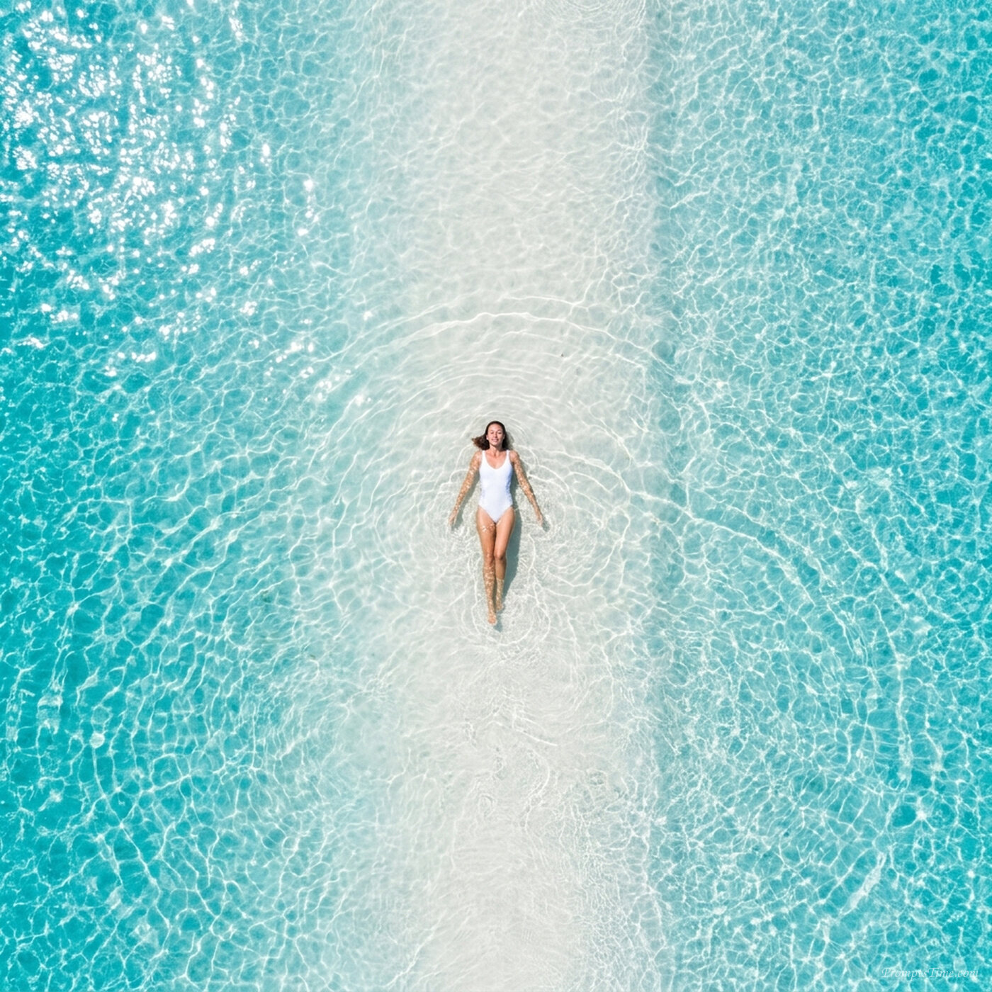 Woman floating on sandbar — AI-generated images image