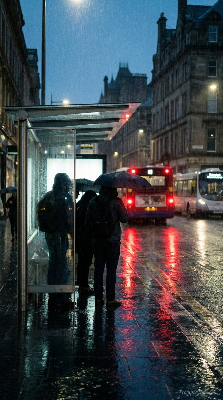 Commuters waiting at bus stop — AI-generated images image