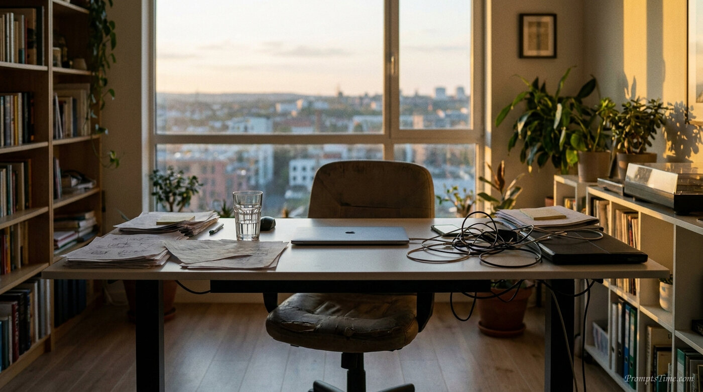 Standing desk at end of — AI-generated images image