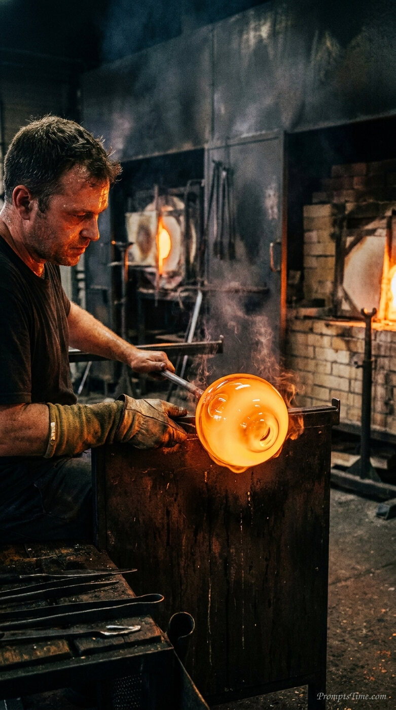 Molten glass shaped on blowpipe — AI-generated images image