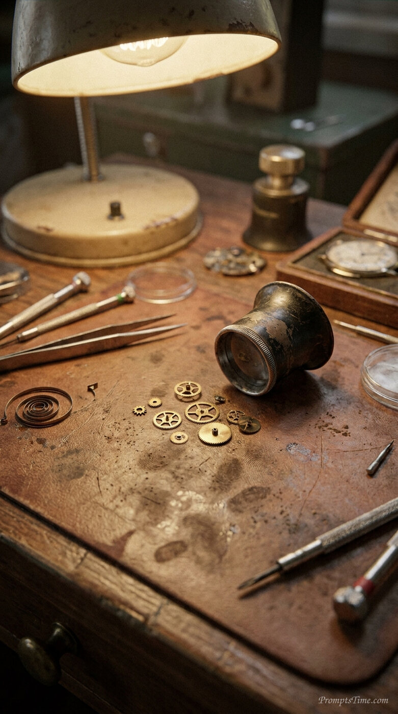 Watchmaker repair bench with gears — AI-generated images image