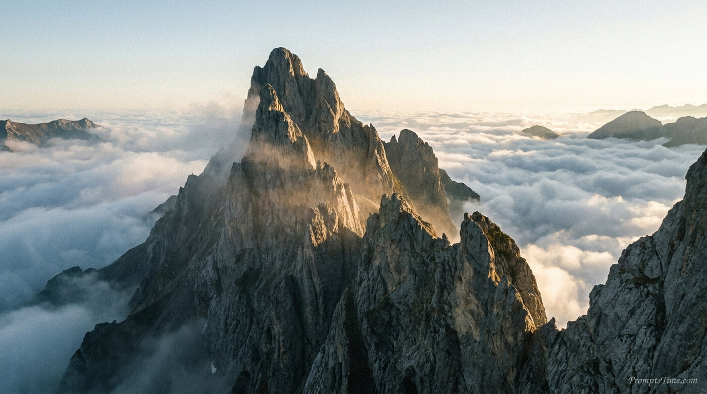 Mountain peak above clouds — AI-generated images image