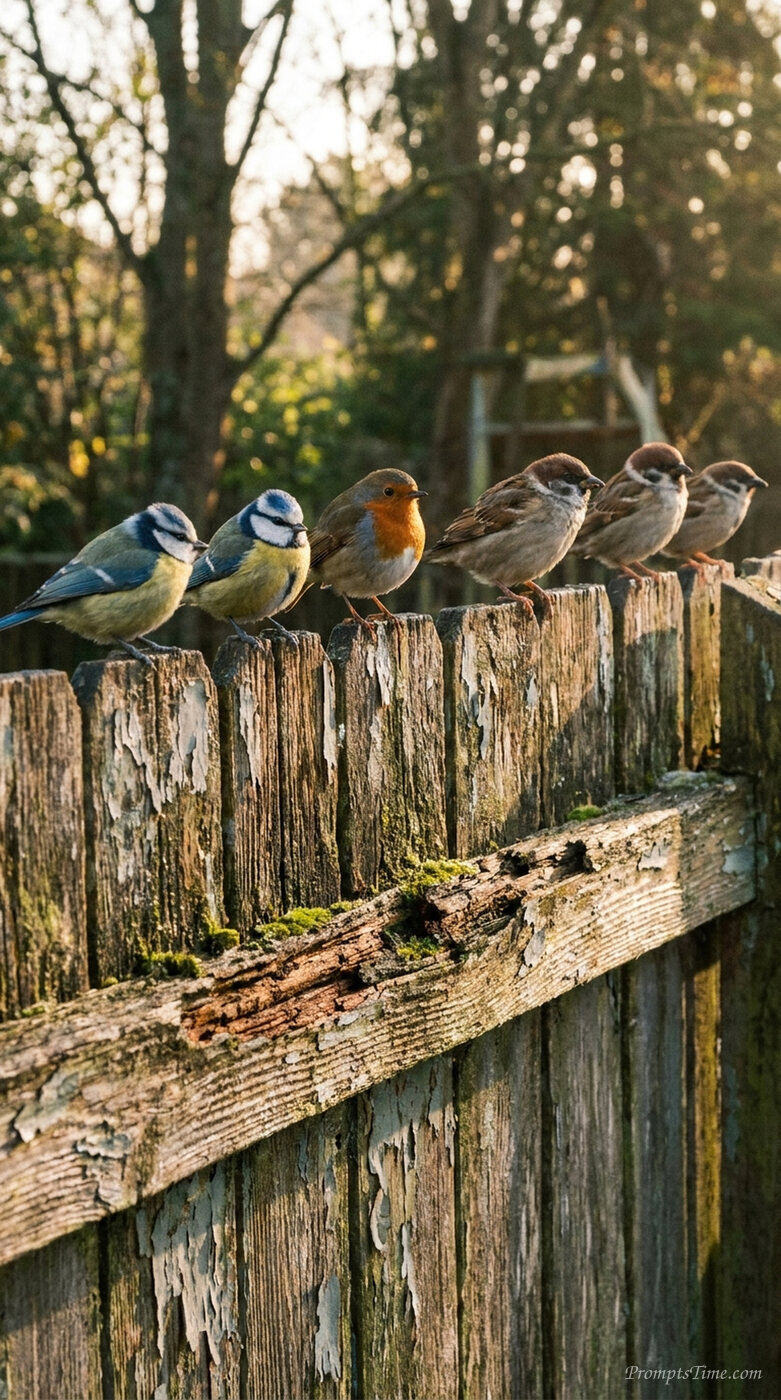 Small birds perched on fence — AI-generated images image