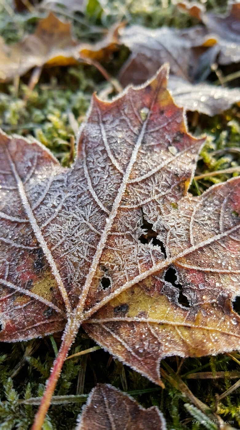 Frost covered autumn leaf — AI-generated images image