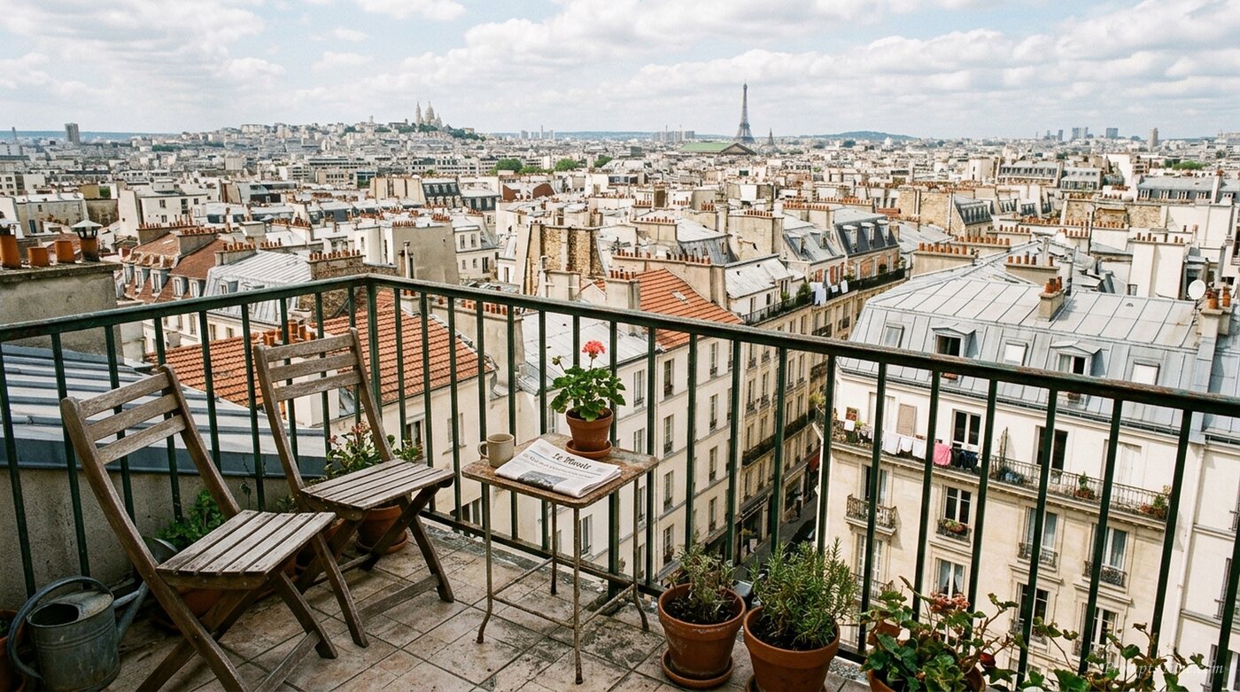 Balcony with two chairs overlook… — AI-generated images image
