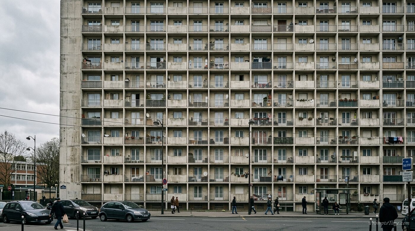 Concrete apartment block facade — AI-generated images image
