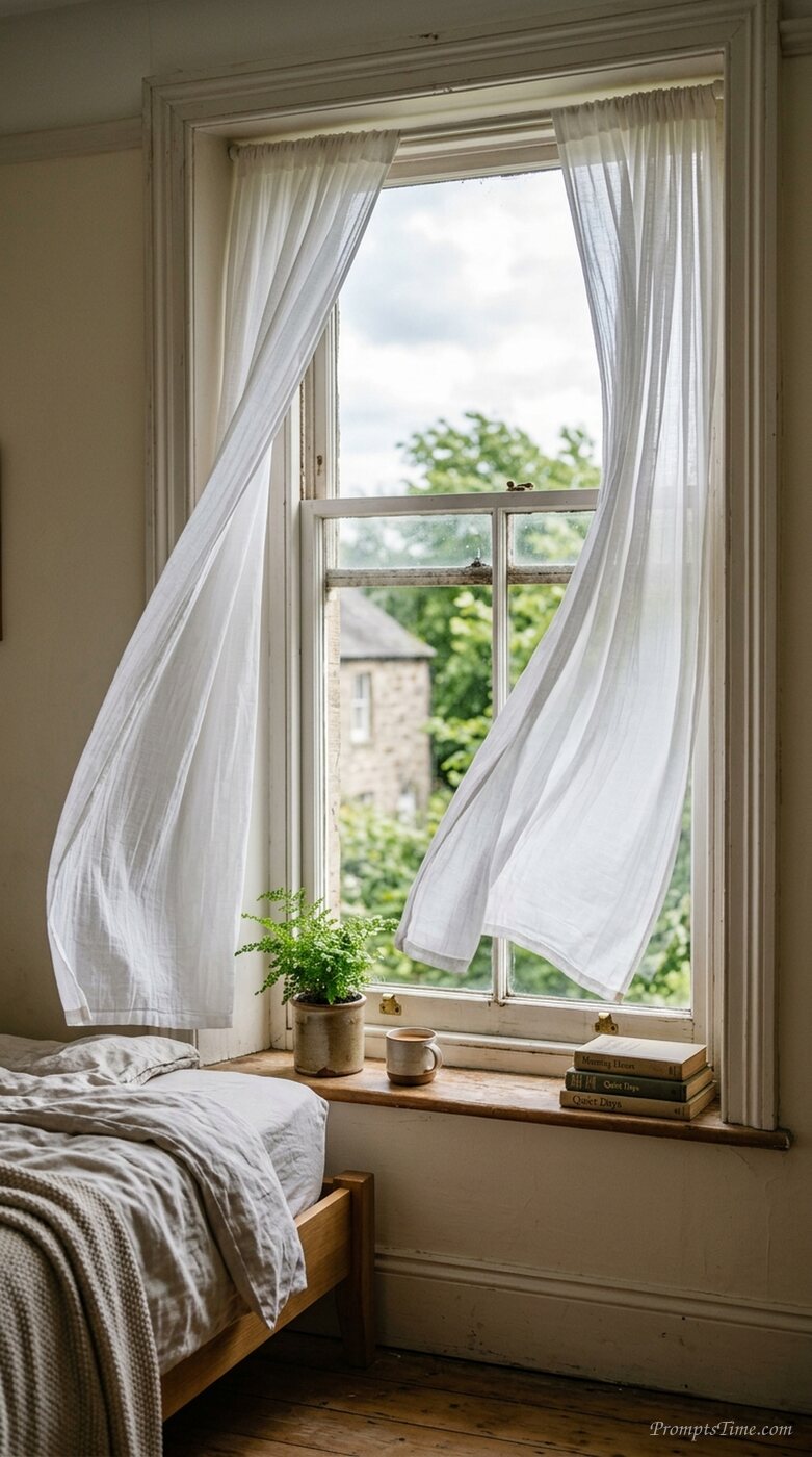 Curtains moving at bedroom window — AI-generated images image